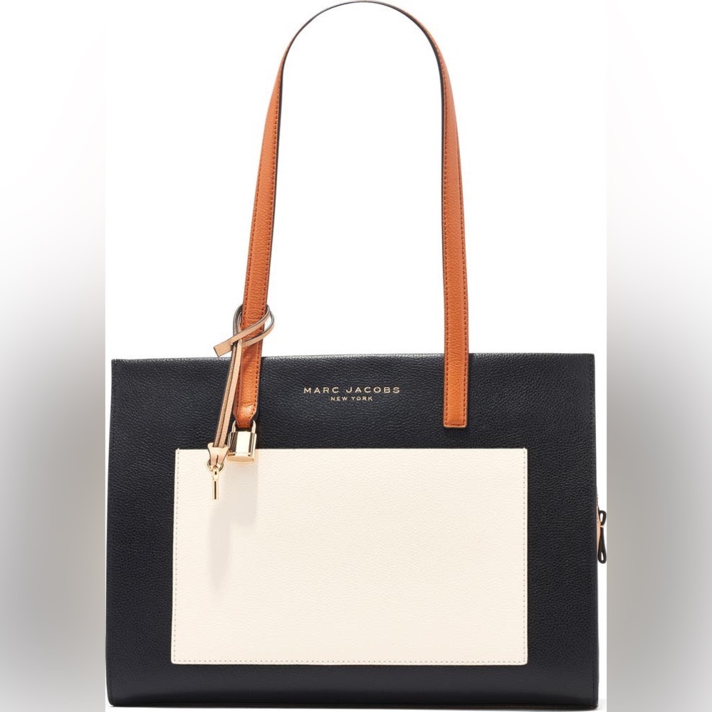 Marc Jacobs Colorblock Leather Tote in Black, Cream & Tan